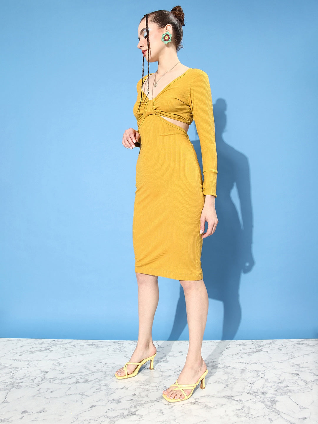 Solid Cut-Outs Bodycon Dress