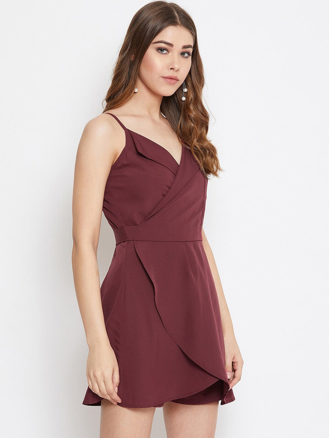 Women Burgundy Solid Layered Playsuit Berrylush