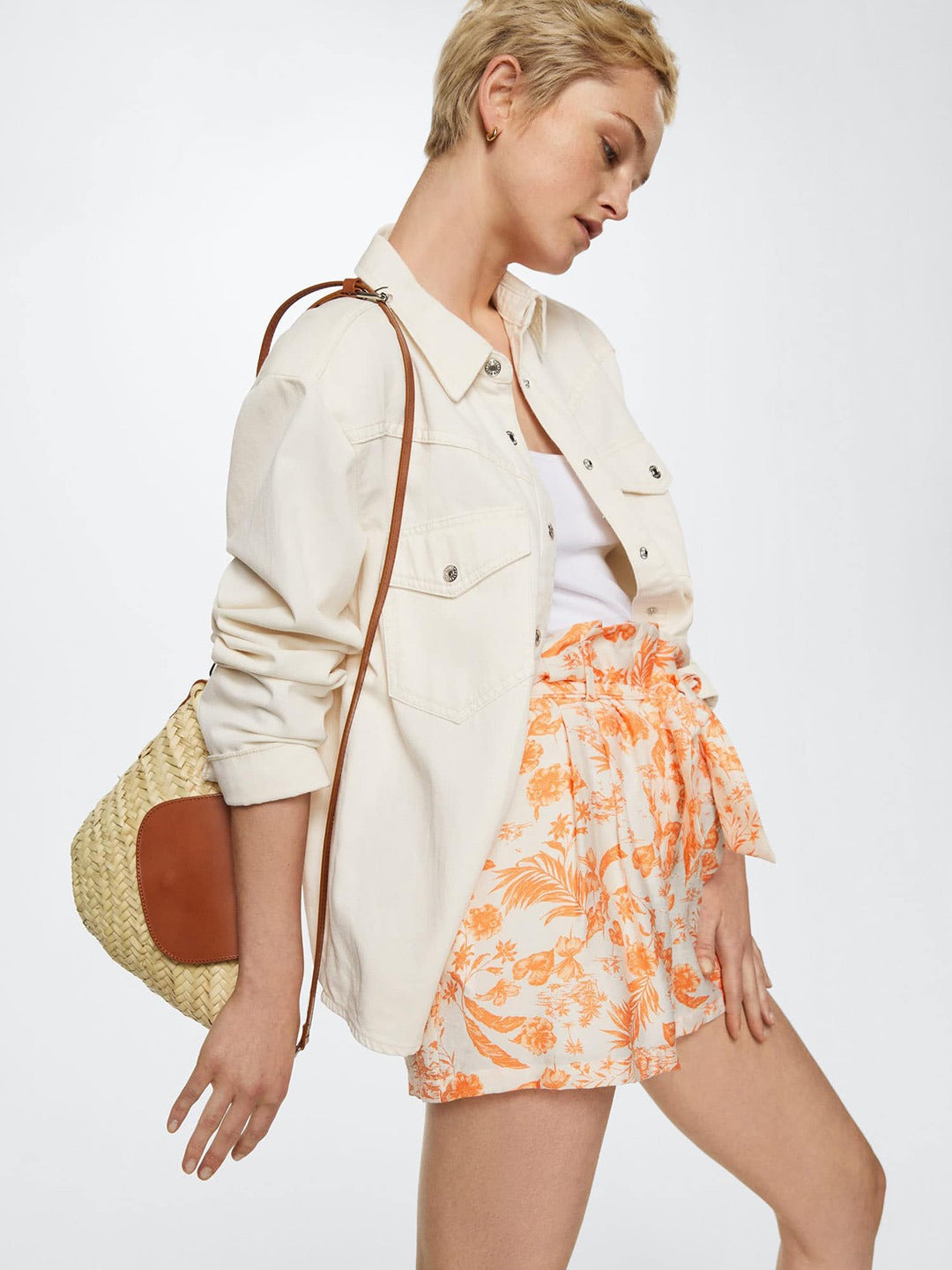 Basket Weave Textured Sling Bag MANGO Brown