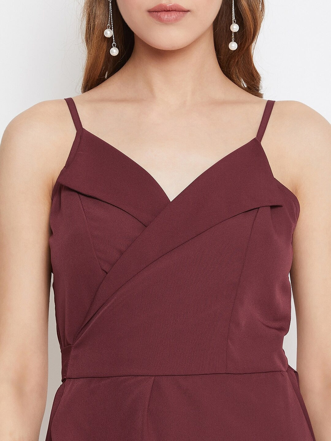 Women Burgundy Solid Layered Playsuit Berrylush