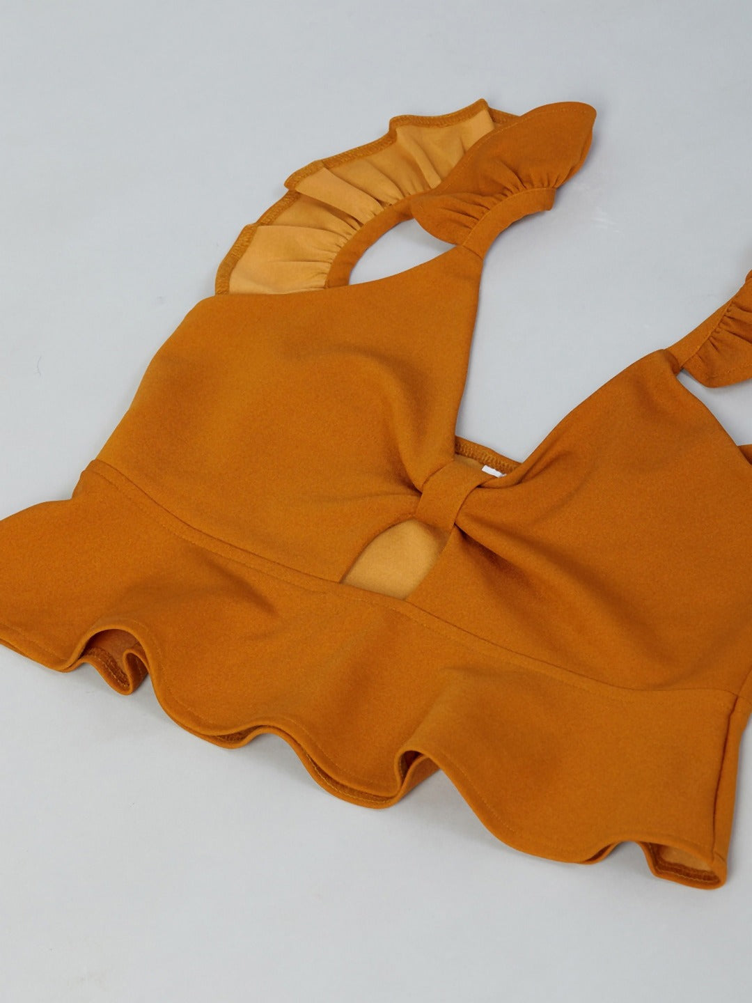 Women Mustard Yellow Solid 2-Piece Swimwear Athena