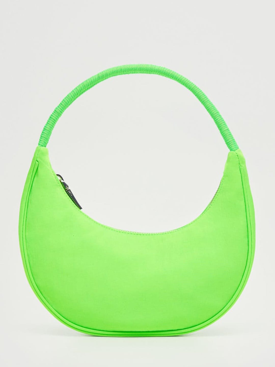 7985c99d-10b5-4592-b1af-a9d891ef23a21668426330968-MANGO-Neon-Green-Solid-Half-Moon-Baguette-Bag-24716684263306-2 Green