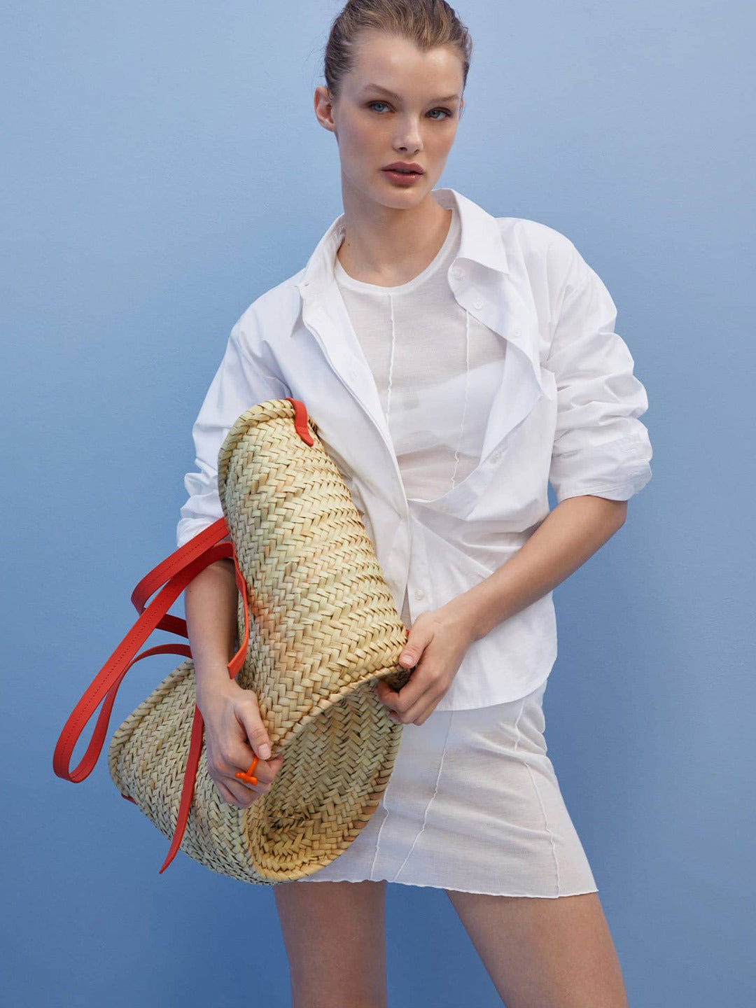 Basketweave Bucket Shoulder Bag MANGO Orange